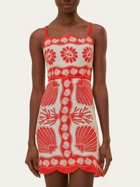 FARM Rio Red and Cream Embroidered Mini Dress Ainika euroflax shell print